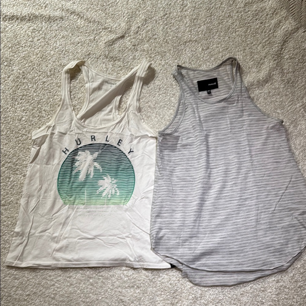 Hurley White and Gray Tank Tops